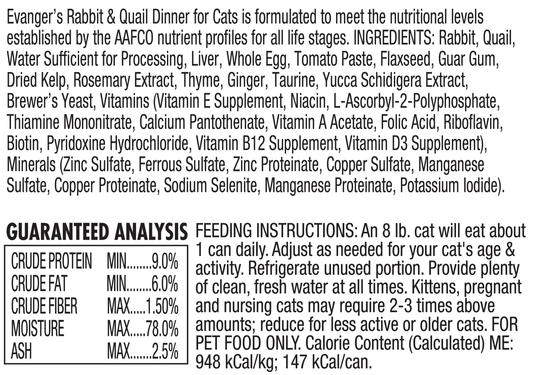 Evangers All Life Stages Super Premium Rabbit & Quail Dinner Wet Cat Food (5.5oz)