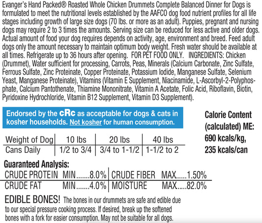 Evanger's All Life Stages Roasted Chicken Drummet Dinner Wet Dog Can (12oz) - Wet Dog Food - The Family Pet