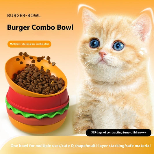 Hamburger Style 5-in-1 Dog Bowl Anti-choke Non-slip Pet Slow