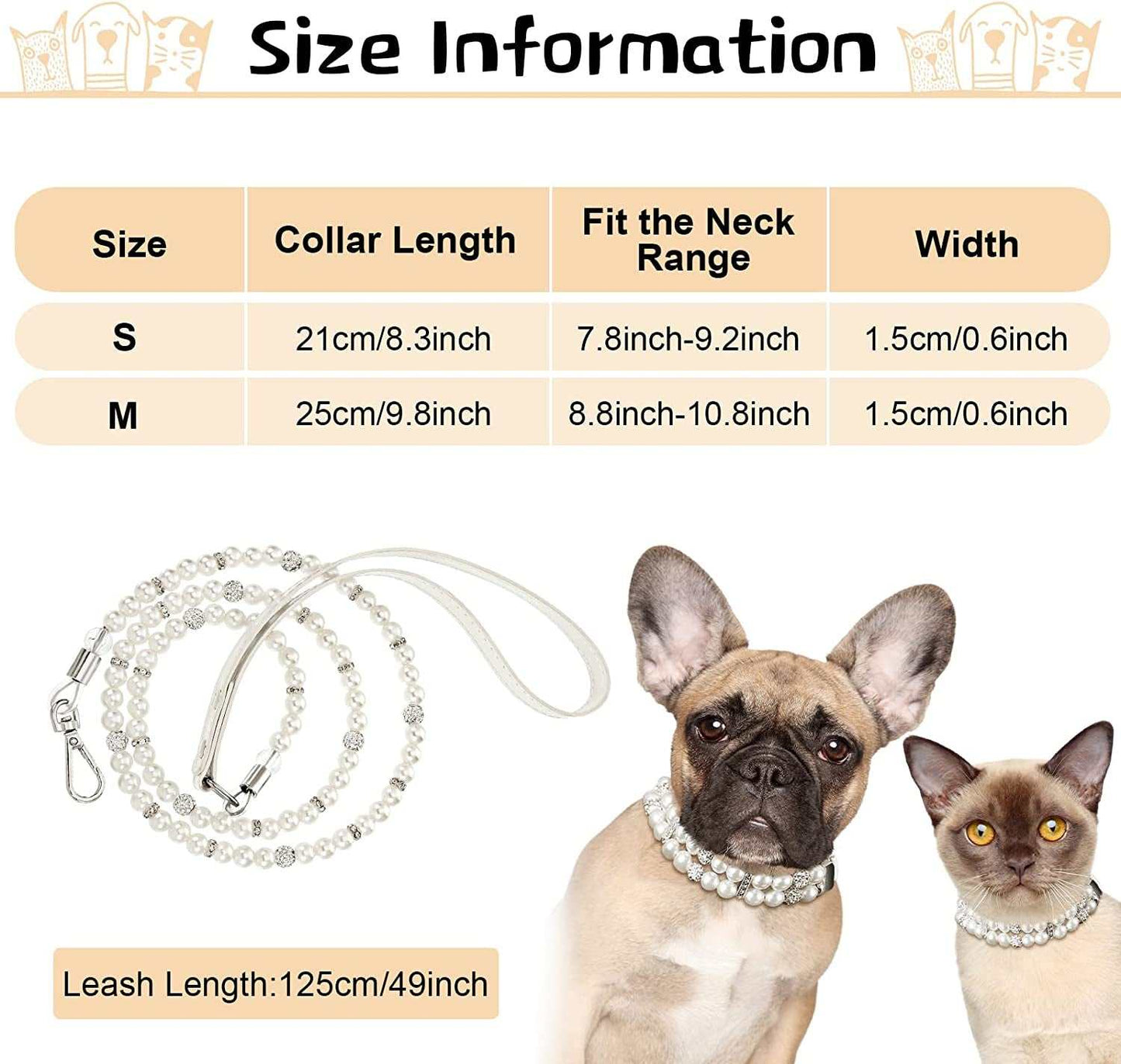 Dog Collar Leash Set Pearl 2 Pcs Necklace PU Leather ๐