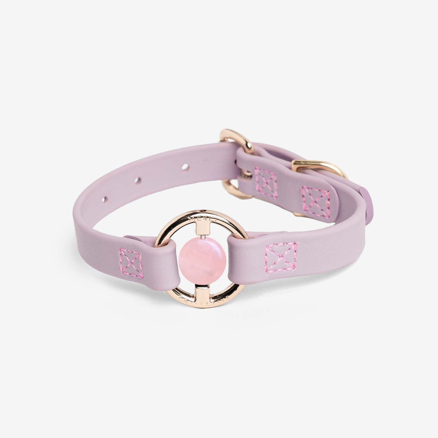Purrfect Pet Kingdom fashionable dog collar for post surgery in lavender with pink stitching and gold hardware