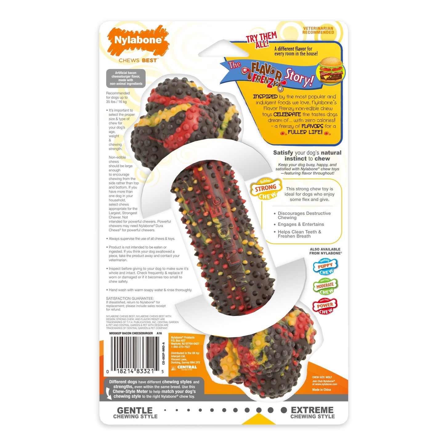 Nylabone Flavor Frenzy Bacon Cheeseburger Strong Chew Dog Toy