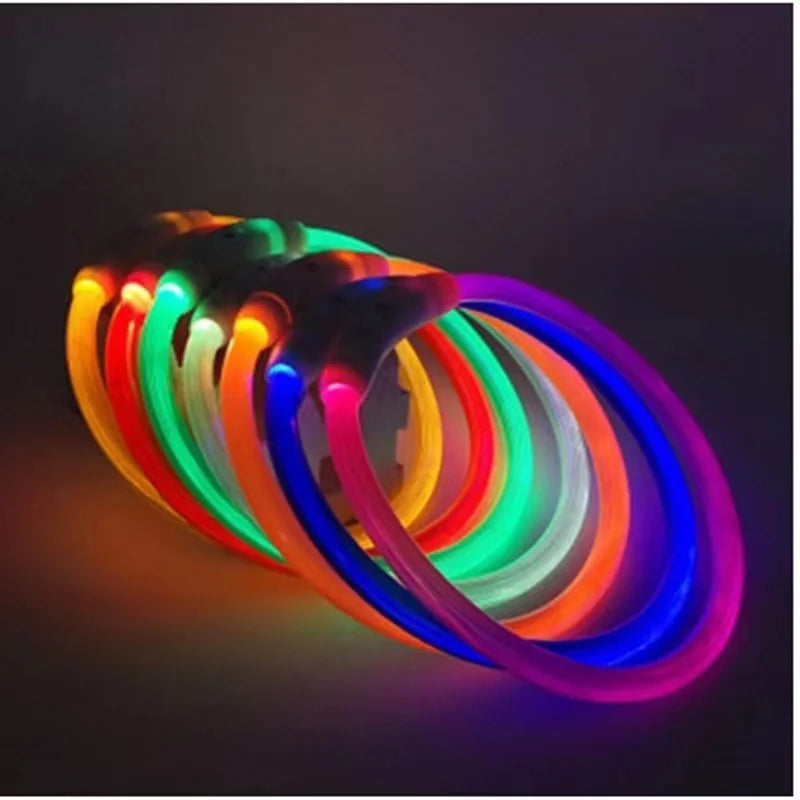 40/50/70cm Led Dog Collar USB Rechargeable Pet Dog Night Luminous Charge Collar Glowing Necklace Collar Safety Night Light