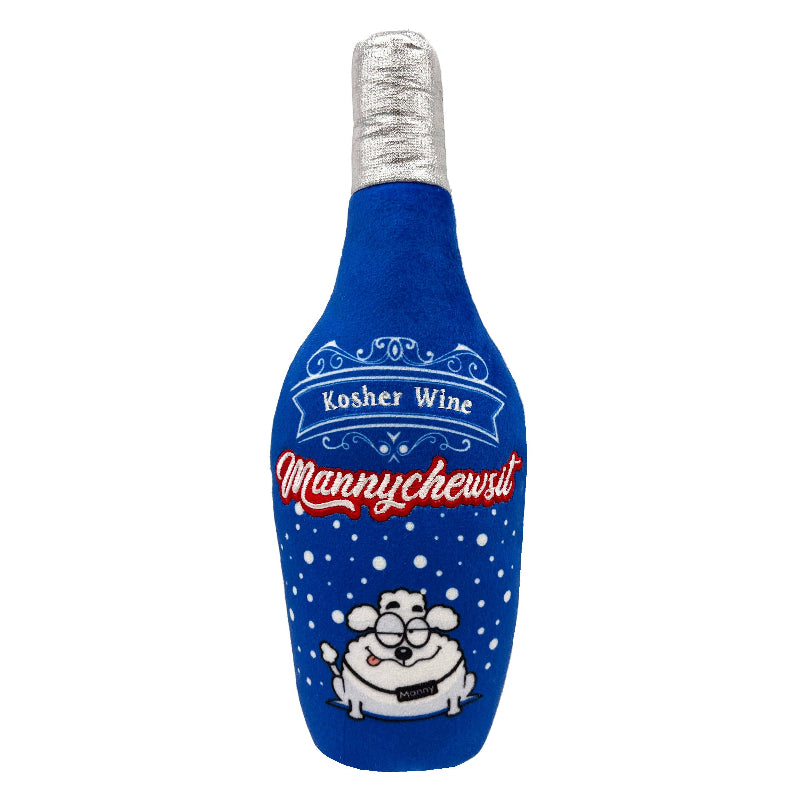 Mannychewsit Kosher Wine Plush Squeaky Dog Toy (Double Sided)