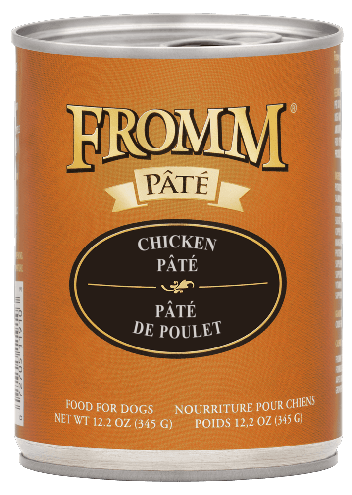 Fromm Chicken Pâté for Dogs in a 12.2 oz can, premium quality grain free beef dog food pate