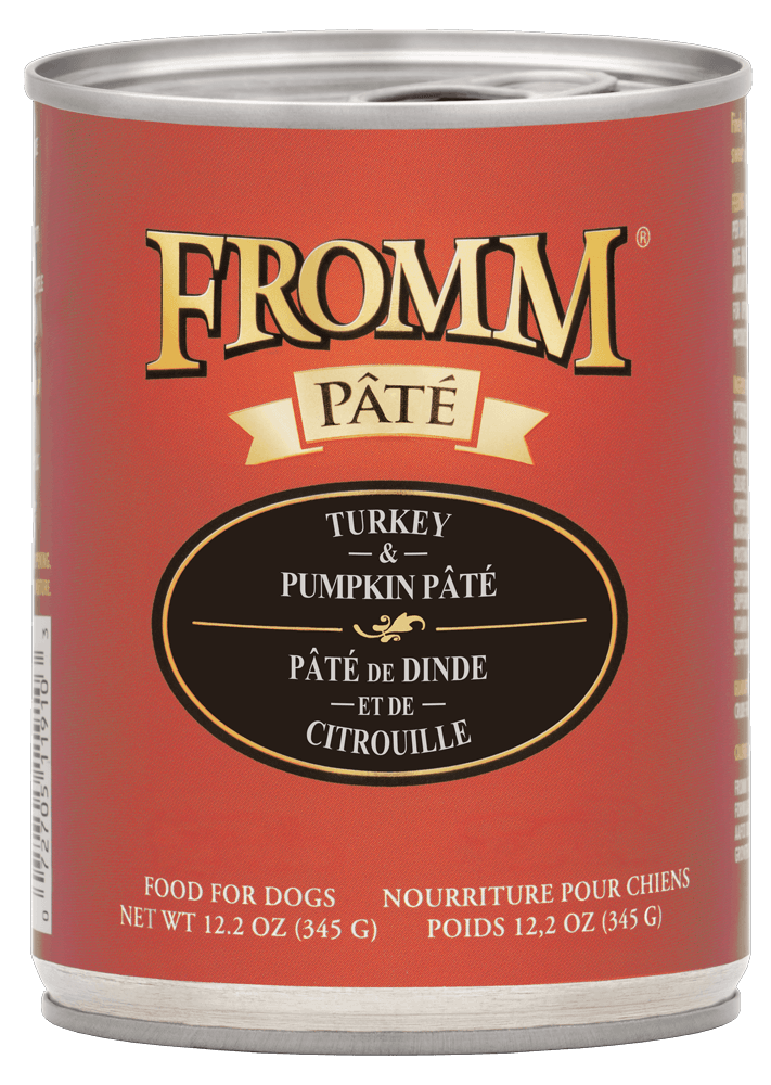 Fromm turkey and pumpkin dog food in a 12.2 oz can, nutritious pate for dogs