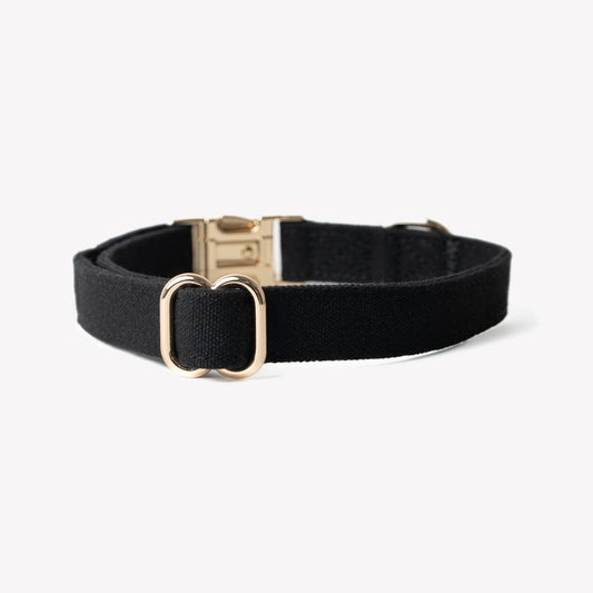 FURLOU Black Canvas Dog Collar with Gold Buckle for Stylish Pet Accessories