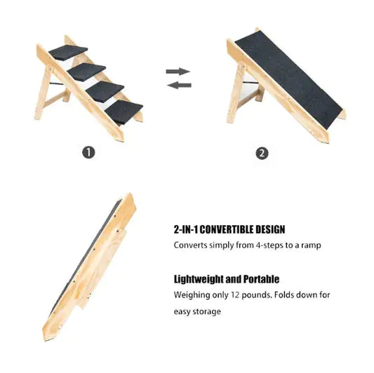 Wooden Foldable 4 - storey Pet Stairs And Ramps - Ameraeon