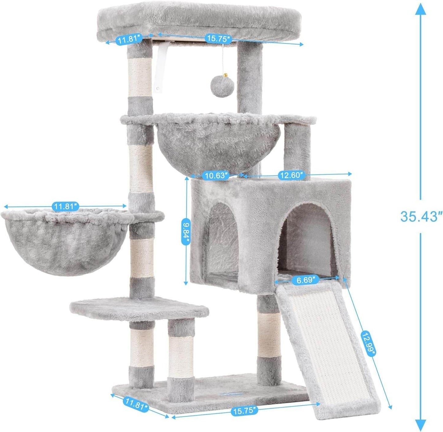 Purrfect Pet Kingdom Gray Cat Tree with Multiple Levels & Hammock Purrfect Pet Kingdom
