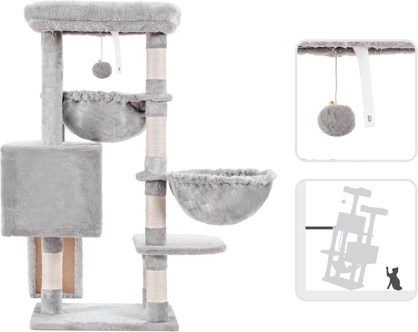 Purrfect Pet Kingdom Gray Cat Tree with Multiple Levels & Hammock Purrfect Pet Kingdom