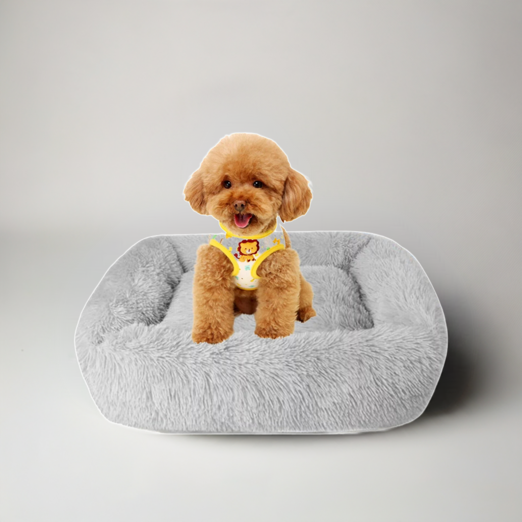 Washable Dog Bed Gray Plush Soft Cats Dogs ๐๏ธ