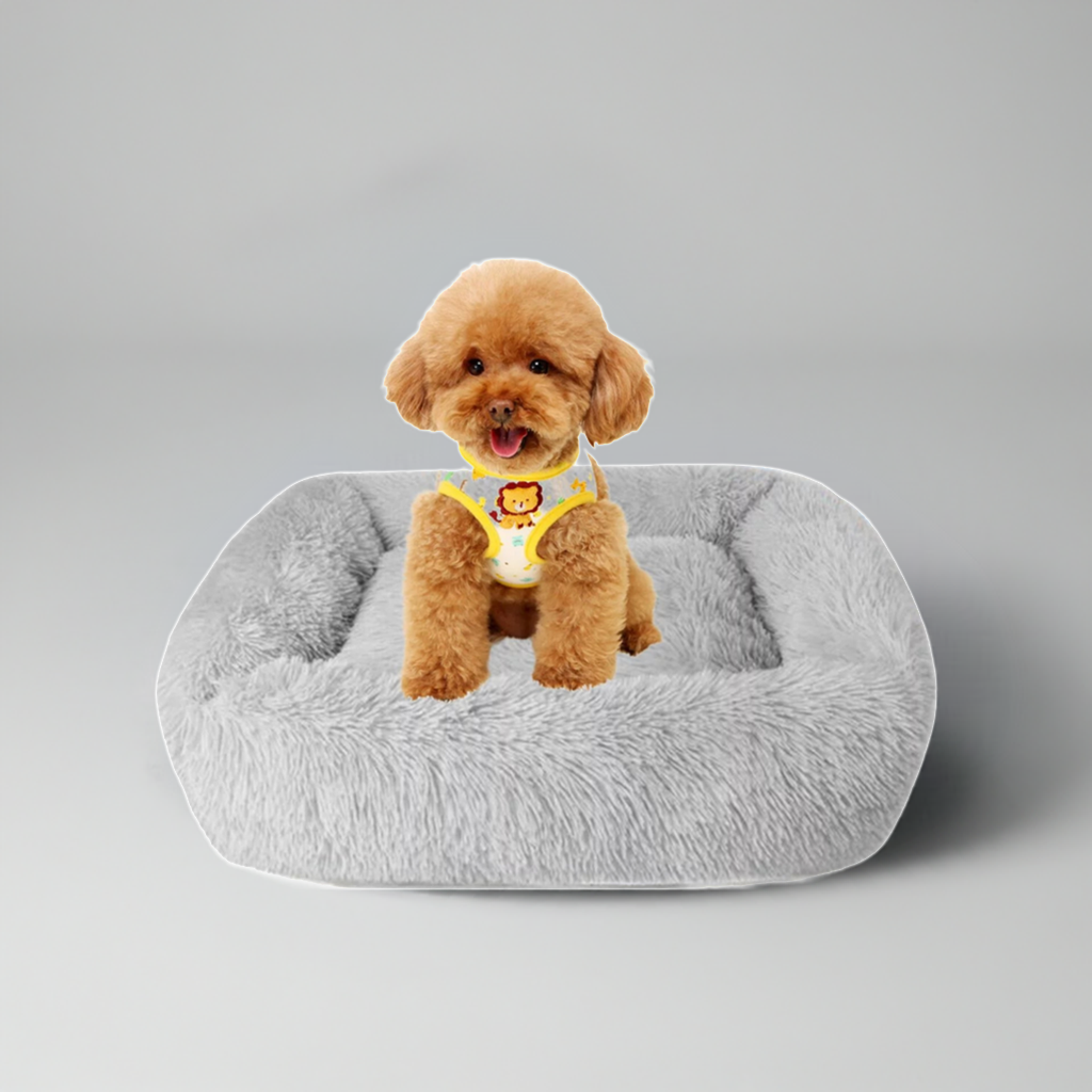 Washable Dog Bed Gray Plush Soft Cats Dogs ๐๏ธ