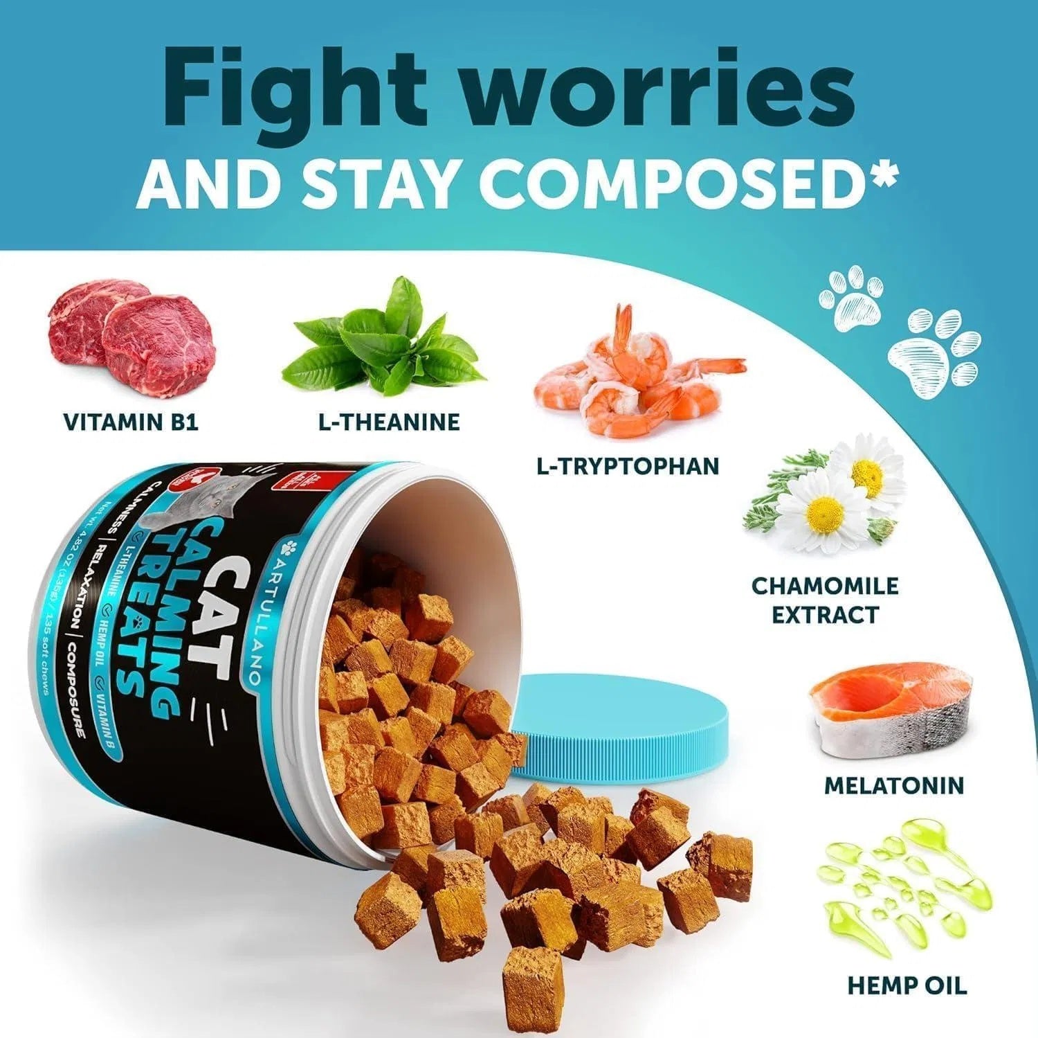 Hemp Cat Calming Treats For Stress & Anxiety Relief Cat Kittens Melatonin - Purrfect Pet Kingdom