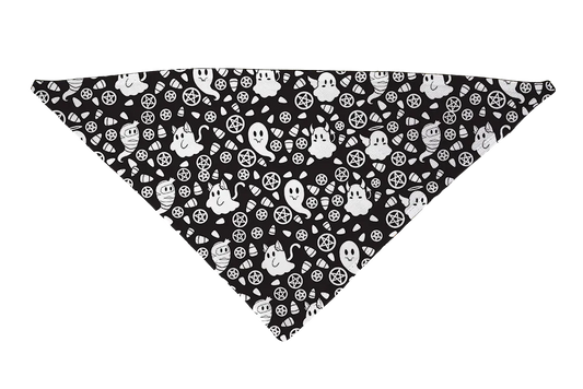 Hot Dog Collars - Goth Ghosties Black and White Dog Bandana - Dog Bandana