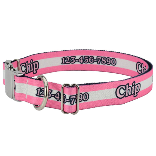 Hot Dog Collars - Personalized Bright Pink Mighty Stripes Dog Collar
