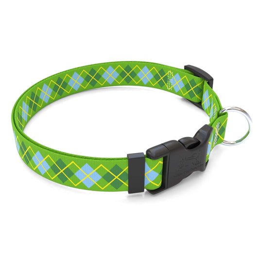 Hot Dog Collars - Personalized Lime Argyle Dog Collar - cpb_hybrid