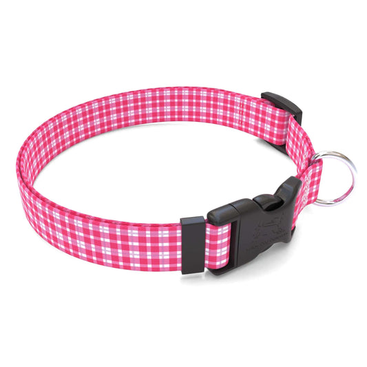 Hot Dog Collars - Personalized Preppy Plaid Pink Dog Collar - cpb_hybrid