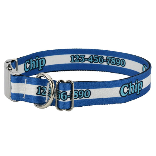 Hot Dog Collars - Personalized Royal Blue Mighty Stripes Dog Collar