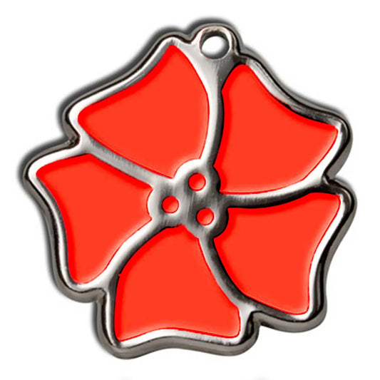 Hot Dog Collars - Red Aloha Flower Dog ID Tag - With Engraving - cpb_hybrid