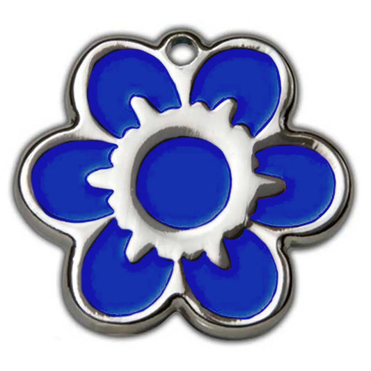 Hot Dog Collars - Royal Blue Daisy Flower Dog ID Tag - With Engraving - cpb_hybrid