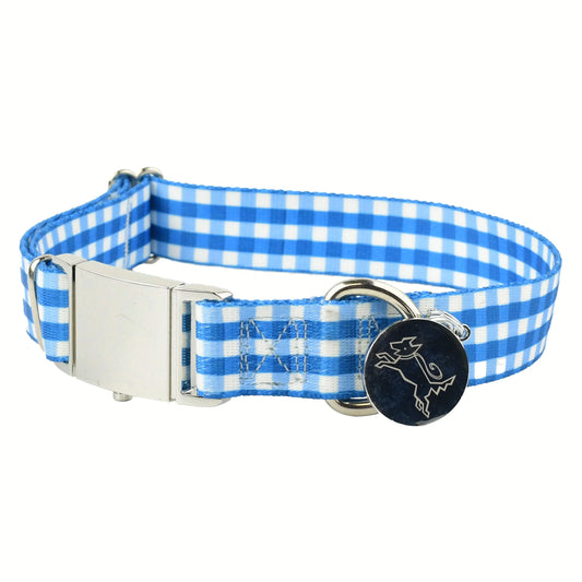 Hot Dog Collars - Southern Dawg Gingham Navy Blue Premium Dog Collar