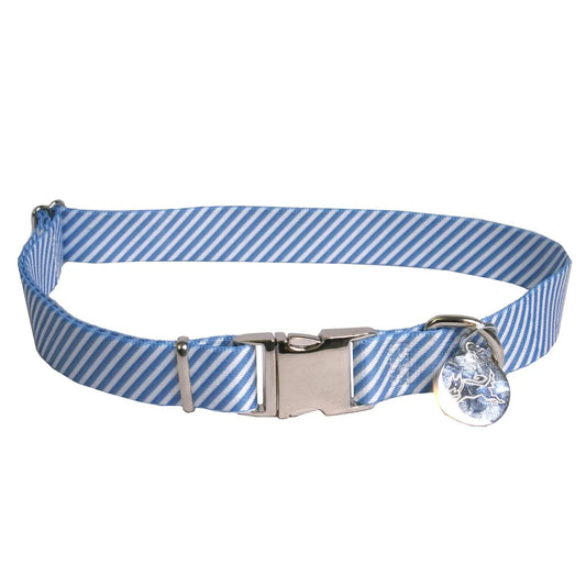 Hot Dog Collars - Southern Dawg Seersucker Navy Blue Premium Dog Collar