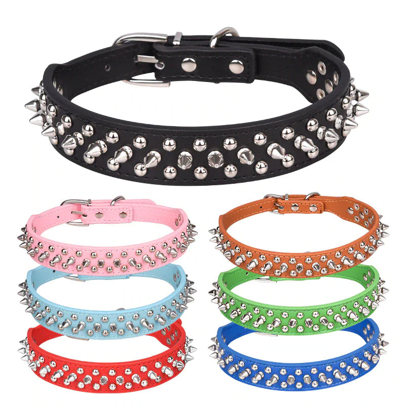 Rugged Leather Spiked Collar for Dogs and Cats - Ameraeon