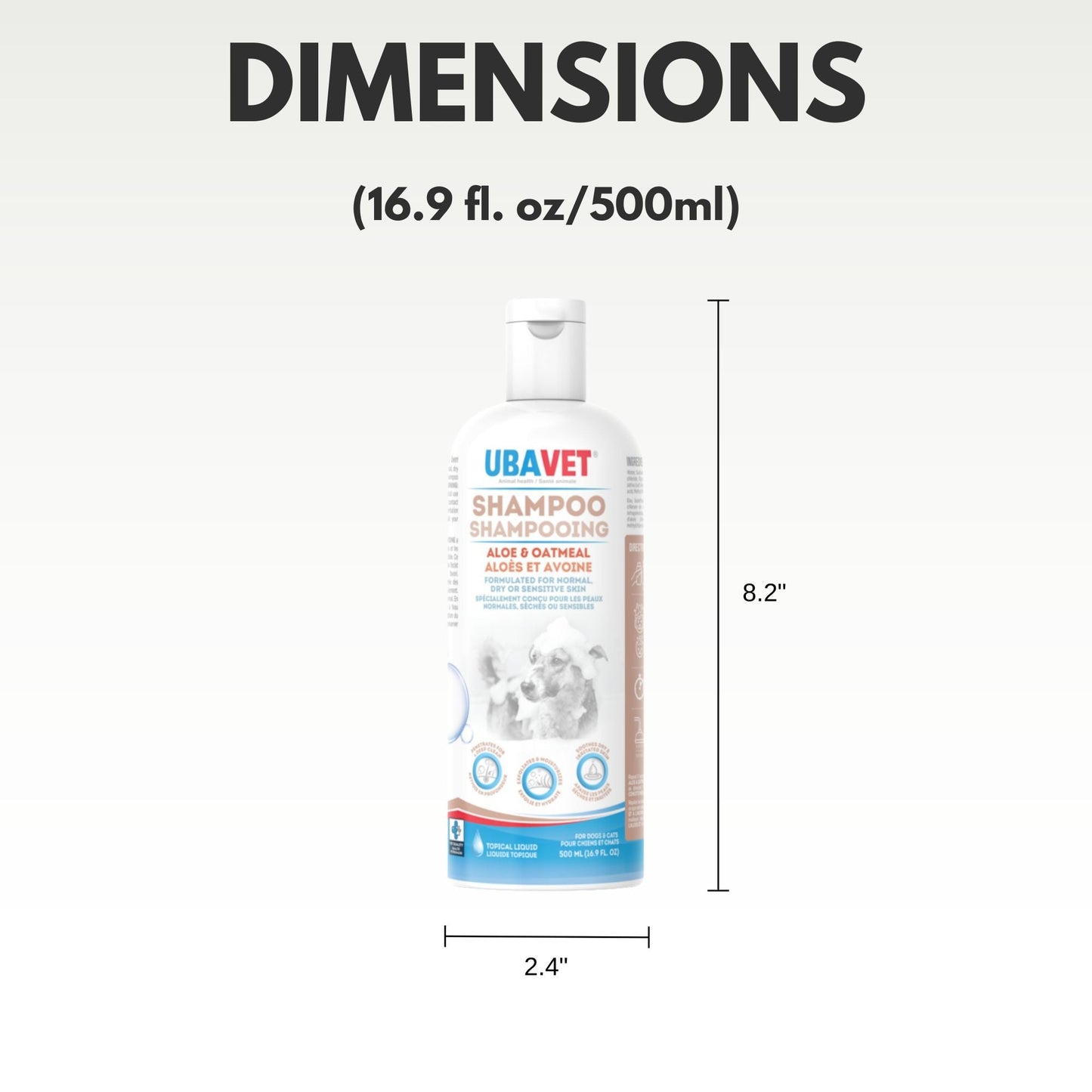 UBAVET Aloe & Oatmeal Shampoo for Dogs & Cats โ Gentle Hydrating Formula โ (16.9 fl oz / 500ml) - Purrfect Pet Kingdom