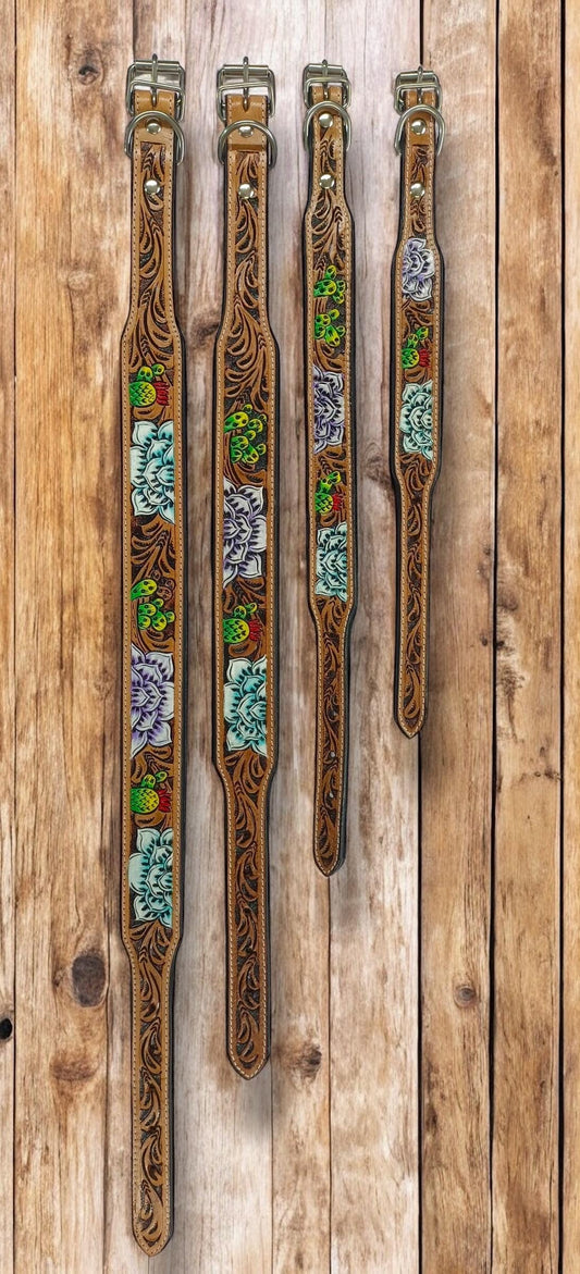 Western Genuine Leather dog collar tooled details aces cards