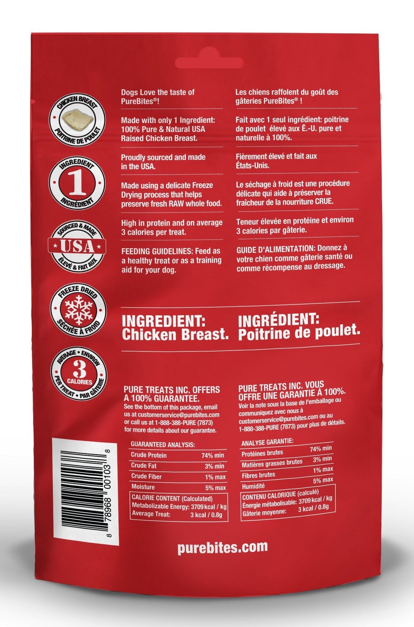 Purebites Chicken Breast Freezer (3oz) - Freeze Dried Dog Treats - The Family Pet