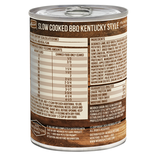 Merrick Slow Cooked Grain Free Adult BBQ Kentucky Lamb Wet Dog Food (12.7oz) - Merrick Wet Dog Food - The Family Pet