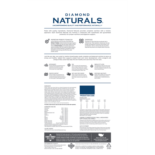 Diamond Naturals Small/Medium Breed Puppy Chicken and Rice Dry Dog Food - Diamond Naturals Dry Dog Food - The Family Pet