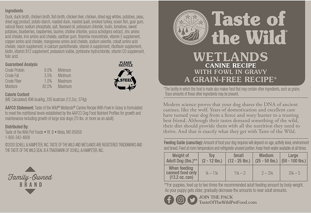 Taste of the Wild Adult Wetland Fowl Canine Food (13.2oz) - Wet Dog Food - The Family Pet