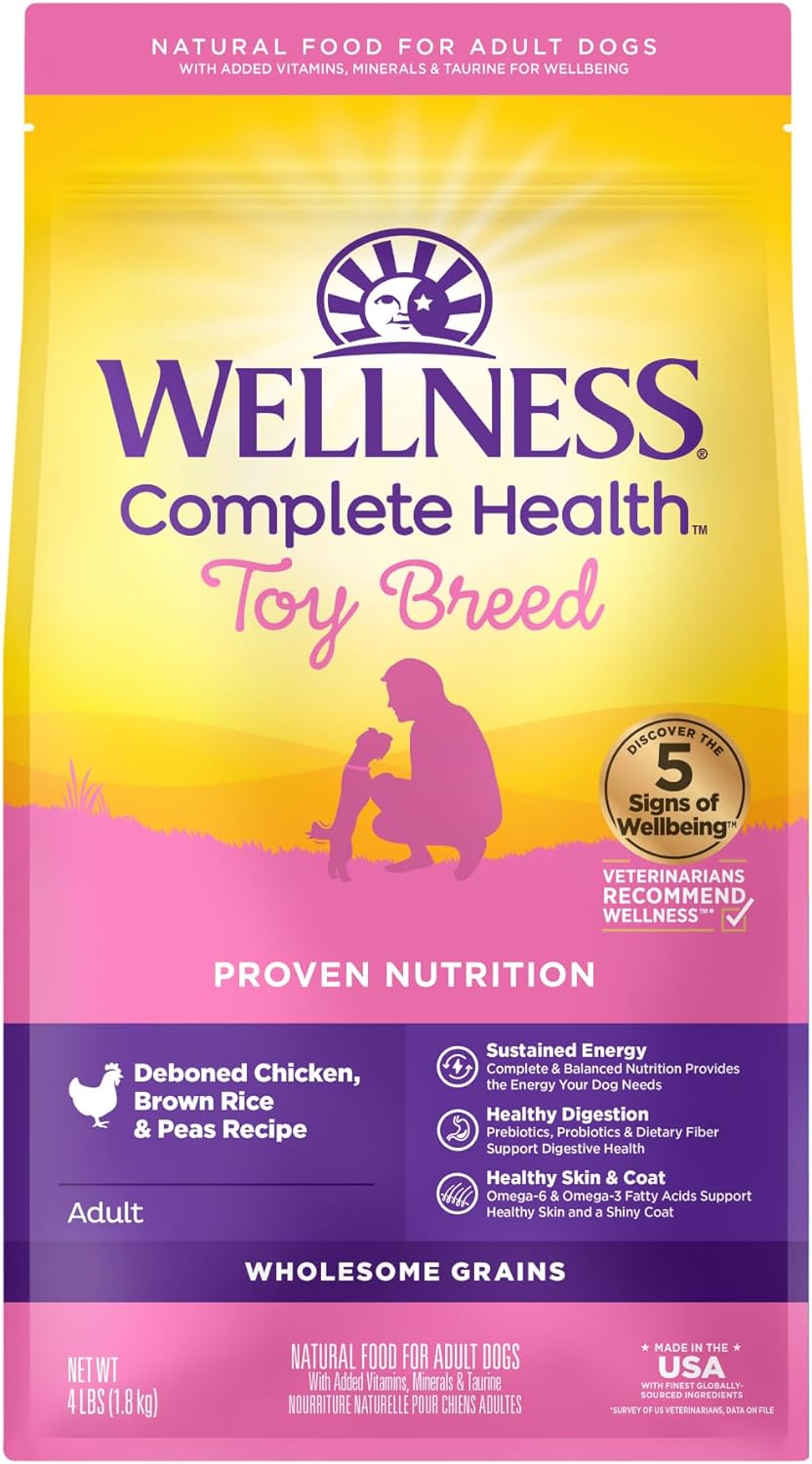 Wellness Complete Health Adult Toy Breed Chicken and Brown Rice Dog Food (4lb) - Dry Dog Food - The Family Pet