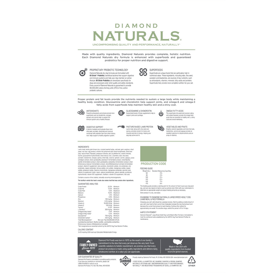 Diamond Natural Adult Large Breed Lamb and Rice Dry Dog Food (40lb) - Diamond Naturals Dry Dog Food - The Family Pet