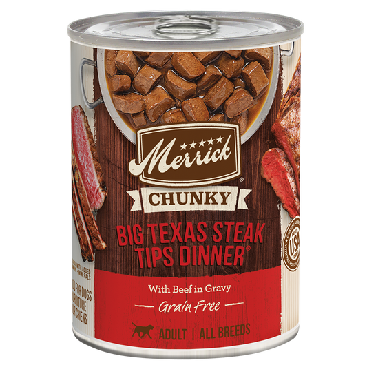Merrick Chunky Grain Free Adult Big Texas Steak Dinner Wet Dog Food (12.7oz) - Merrick Wet Dog Food - The Family Pet