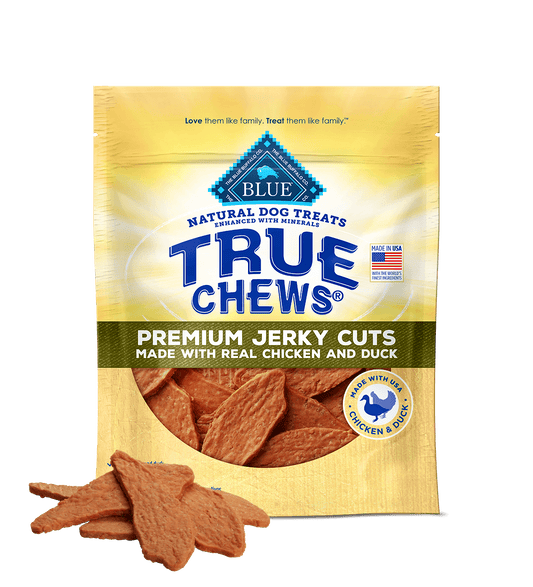 Blue Buffalo True Chews Jerky Cuts Chicken and Duck Dog Treats (10oz) - Blue Buffalo Soft Dog Treats - The Family Pet