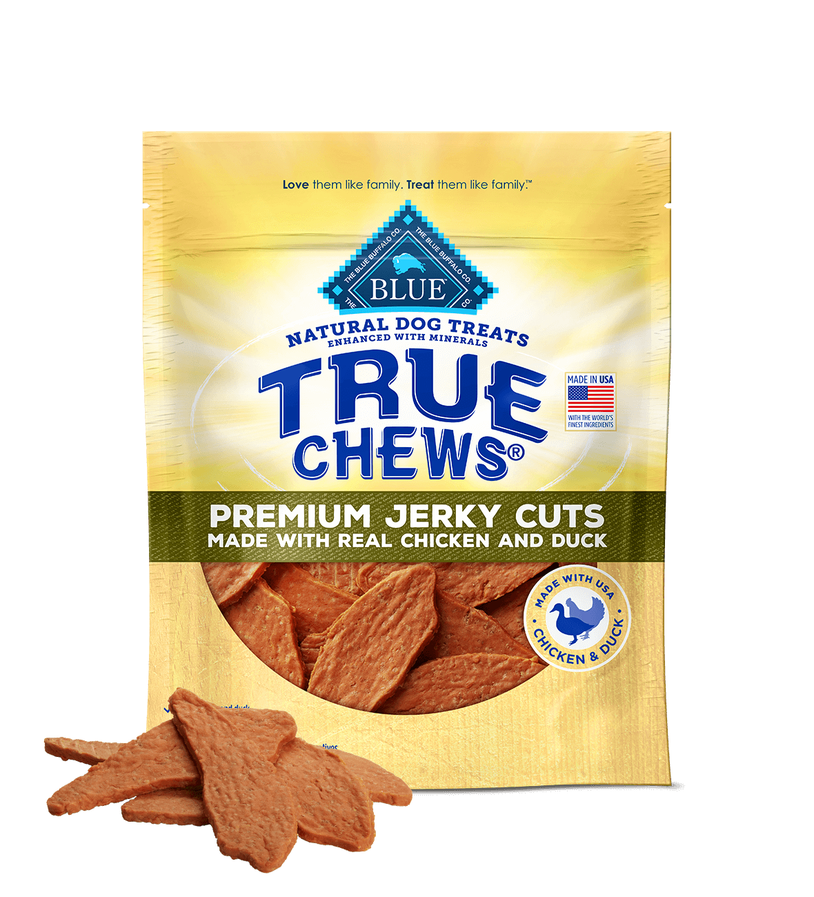 Blue Buffalo True Chews Jerky Cuts Chicken and Duck Dog Treats (10oz) - Blue Buffalo Soft Dog Treats - The Family Pet
