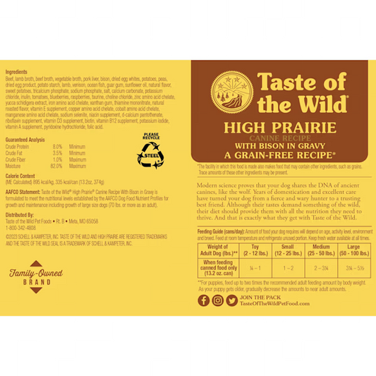 Taste of the Wild Adult High Prairie Bison and Venison Wet Canine Food (13.2oz) - Wet Dog Food - The Family Pet