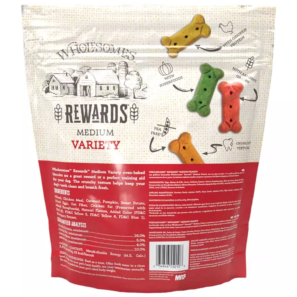 Wholesomes Adult Variety Medium Dog Treats (3lb) - Crunchy Dog Treats - The Family Pet