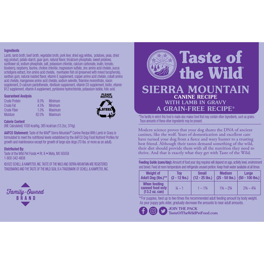 Taste of the Wild Sierra Mountain Canine Recipe Grain Free Dry Dog Food (13.2oz) - Wet Dog Food - The Family Pet