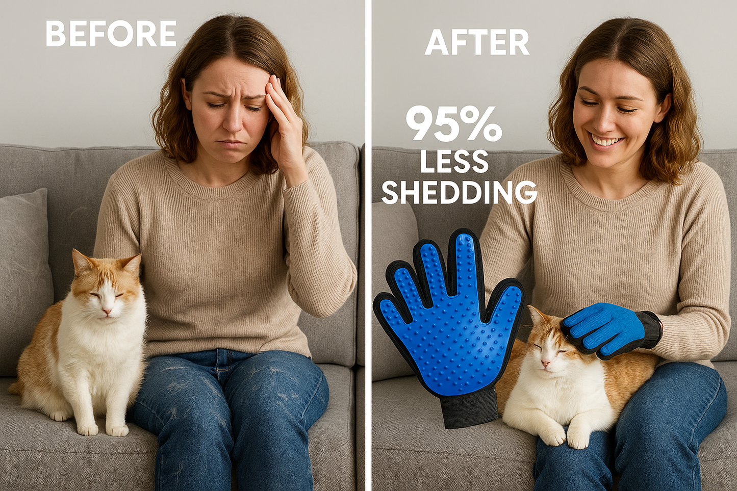 Pet Deshedding Glove Before and After Results - 95% Less Shedding