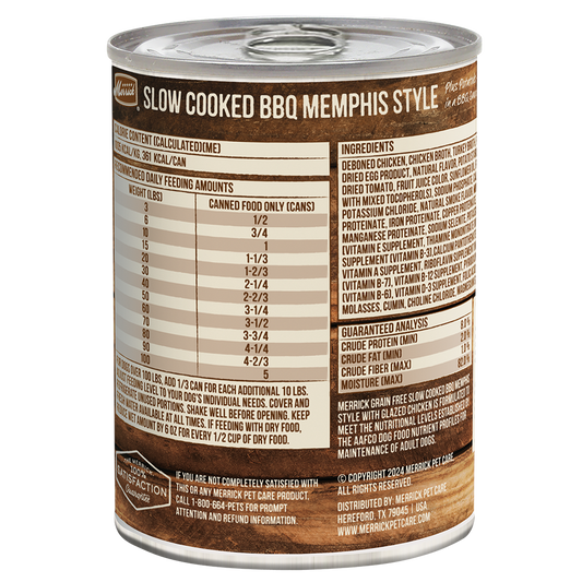 Merrick Slow Cooked Grain Free Adult BBQ Memphis Chicken Wet Dog Food (12.7oz) - Wet Dog Food - The Family Pet