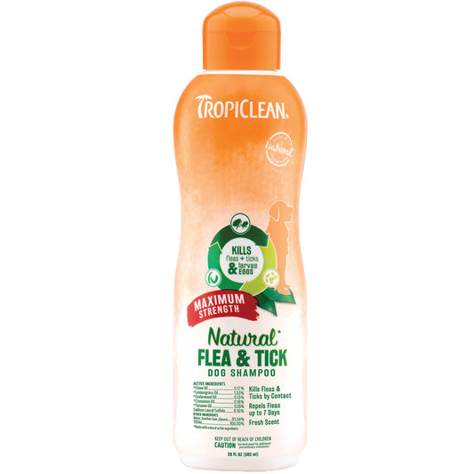 Tropiclean Flea and Tick Dog Maximum Strength Shampoo (20oz) - Tropiclean - The Family Pet
