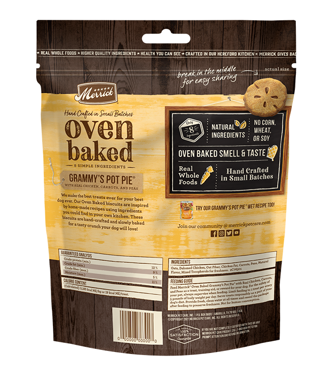 Merrick Oven Baked Chicken Grammy Pot Pie Dog treats (11oz) - Crunchy Dog Treats - The Family Pet