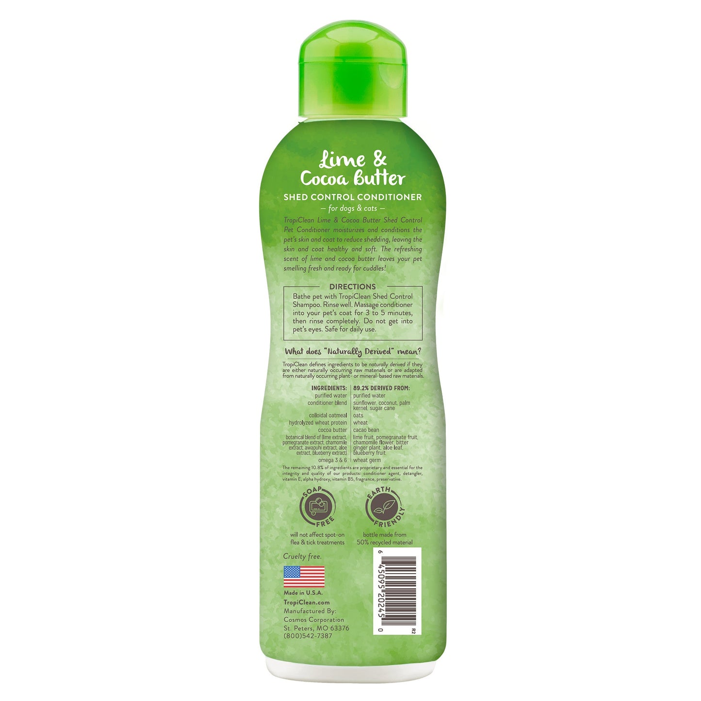 Tropiclean Lime Cocoa Butter Pet Conditioner 20oz Natural ๐งด