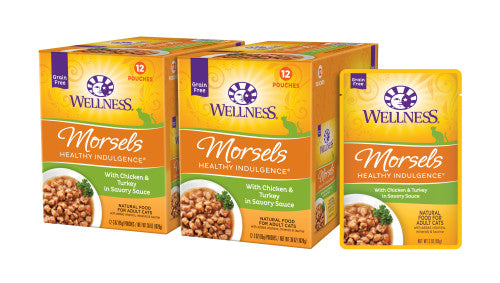 Wellness Adult Pouch Healthy Indulge Morsels Chicken and Turkey Wet Cat Food (3oz) - Wellness Wet Cat Food - The Family Pet