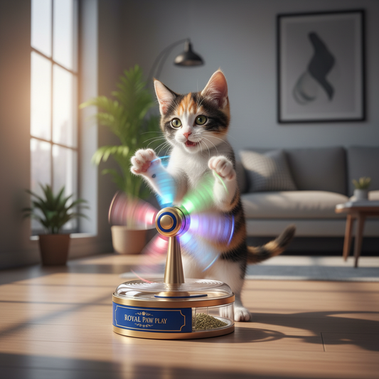 Playful kitten with interactive windmill spinner LED toy