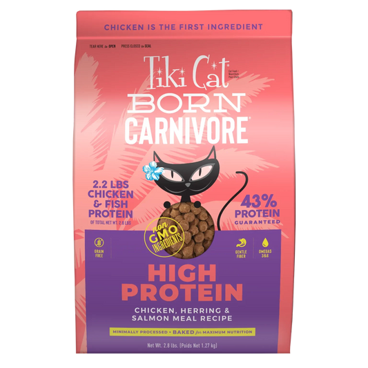 Tikicat Adult Born Carnivore Chicken, Herring and Salmon Dry Kibble (2.8lb) - Dry Cat Food - The Family Pet