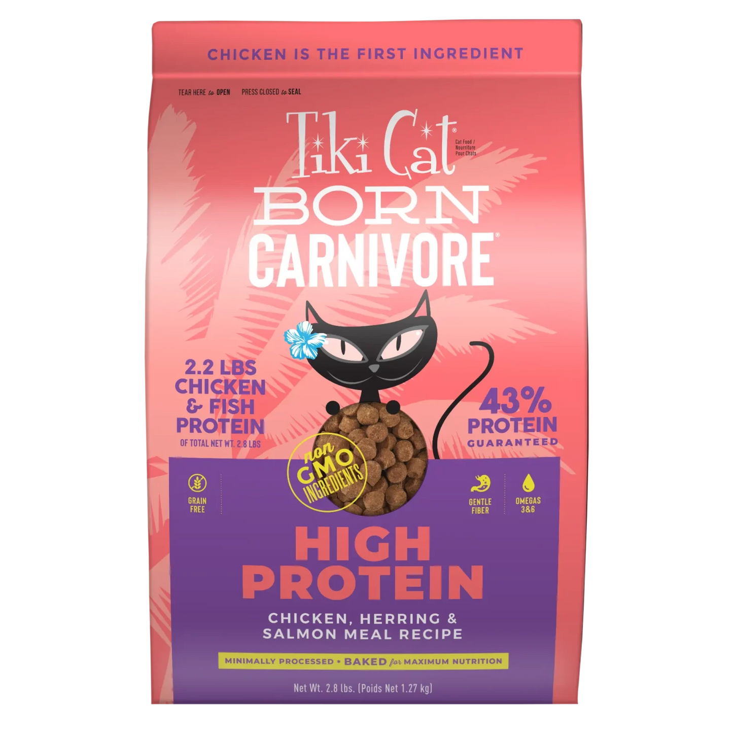 Tikicat Adult Born Carnivore Chicken, Herring and Salmon Dry Kibble (2.8lb) - Dry Cat Food - The Family Pet